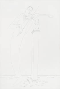 Benny Andrews (American, 1930-2006) Violinist, 1995: Benny Andrews (American, 1930-2006) Violinist, 1995 ink on paper signed Benny Andrews and dated (lower right) 22 x 15 inches. Property from THE WAREHOUSE, Atlanta, Georgia