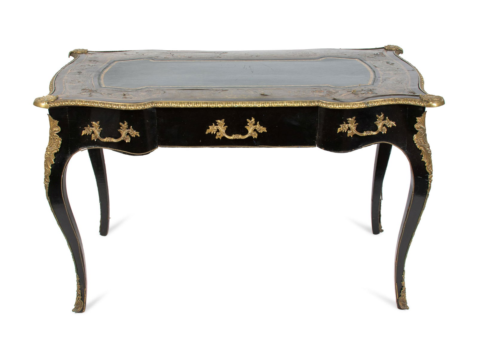 A Louis XV Style Gilt Bronze Mounted Boulle Marquetry Bureau Plat Height 30 x width 49 x depth 27 (1 of 3)