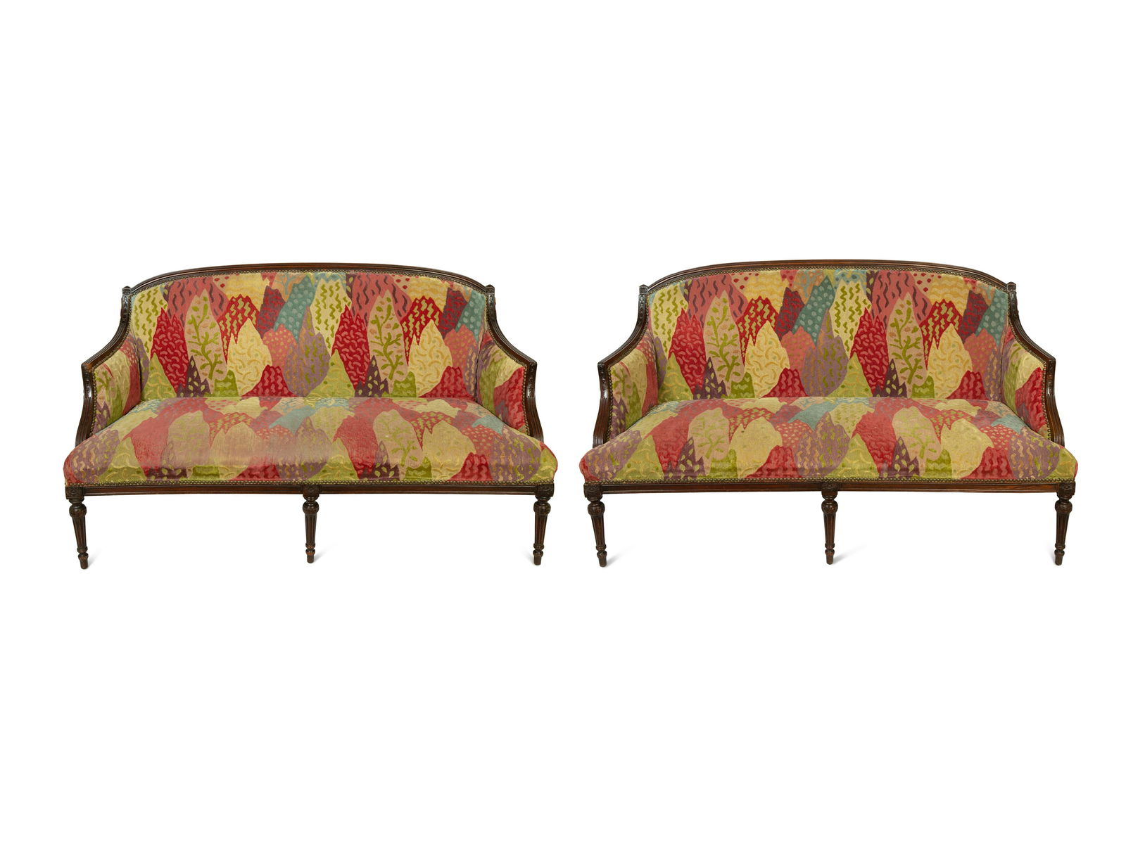 A Pair of Louis XVI Style Mahogany Settees Height 35 x length 60 x depth 26 inches.: A Pair of Louis XVI Style Mahogany Settees 20th Century Height 35 x length 60 x depth 26 inches.