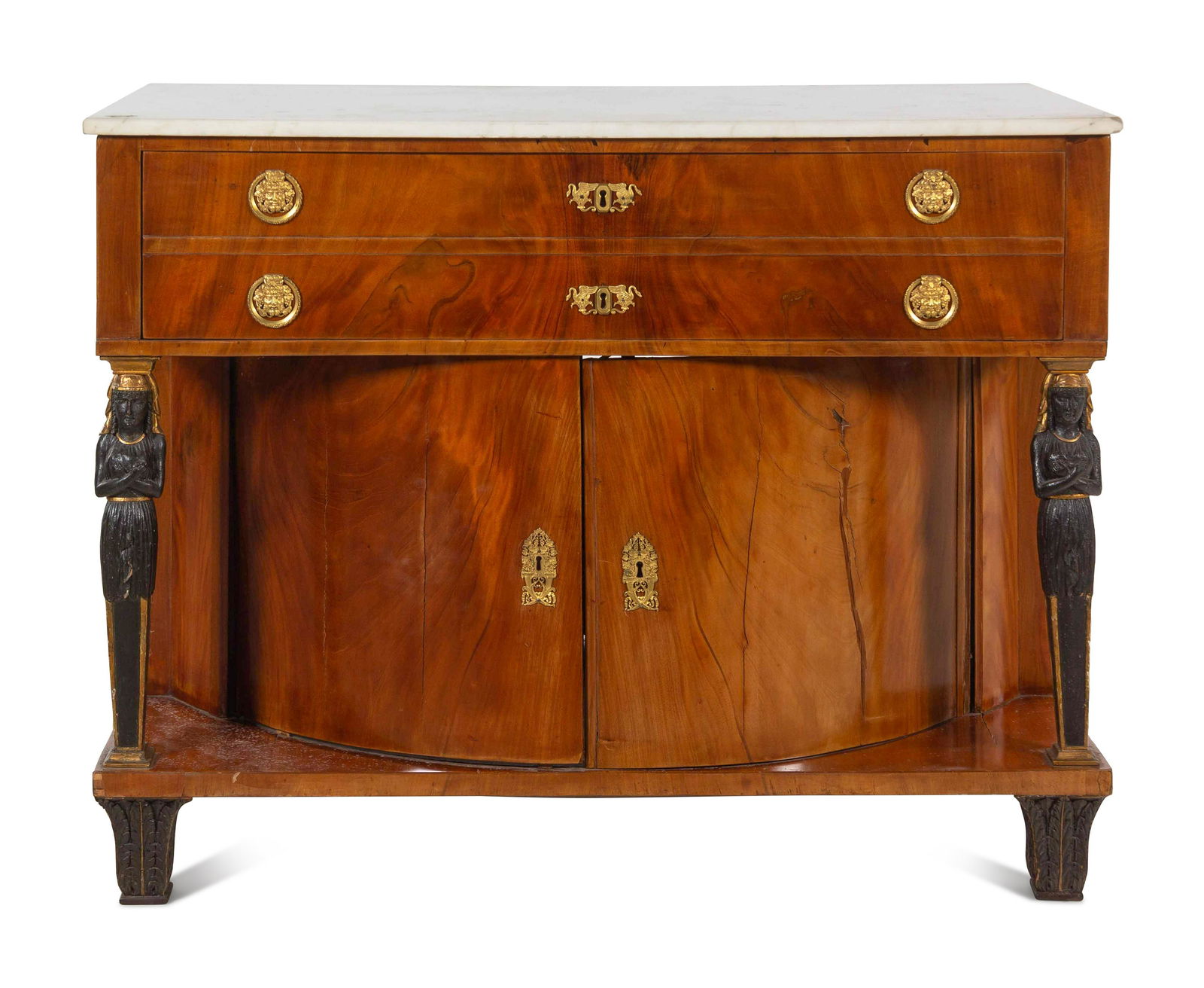 A Russian or Baltic Neoclassical Parcel Ebonized and Gilt Bronze Mounted Mahogany Marble-Top Cabinet (1 of 6)