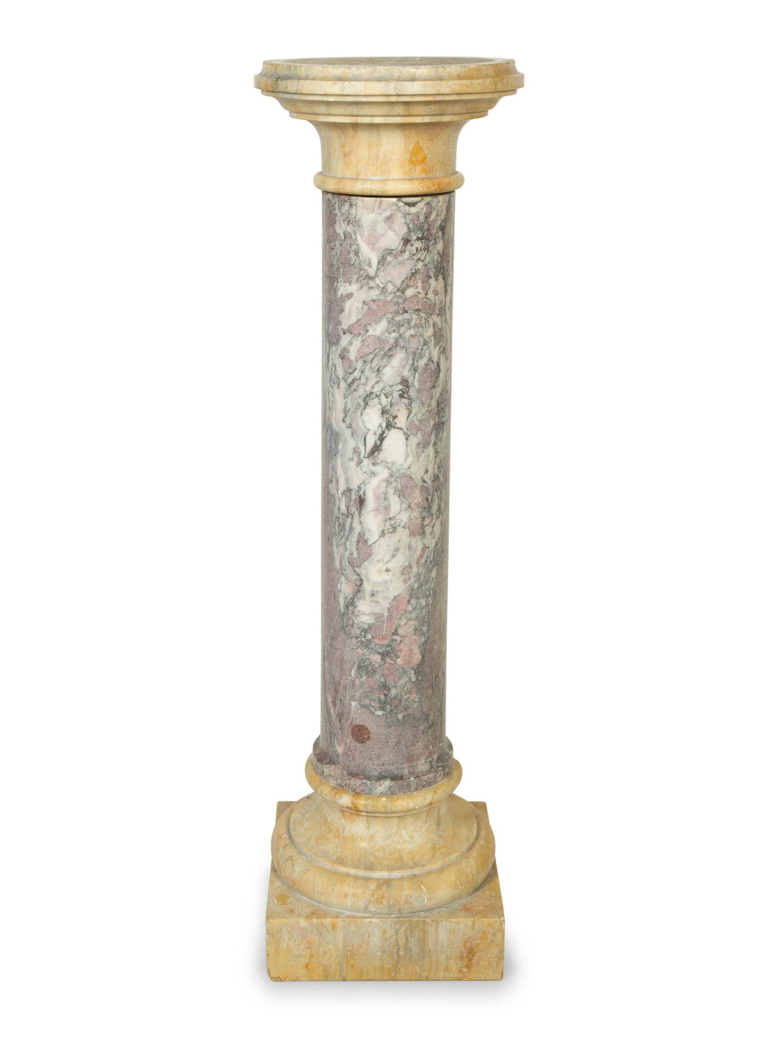 A Continental Bi-Color Marble Pedestal Height 42 x diameter 11 inches.: A Continental Bi-Color Marble Pedestal 19th Century Height 42 x diameter 11 inches. Property from the Estate of Alice Kaivel, Long Island, New York and Star Island, Florida