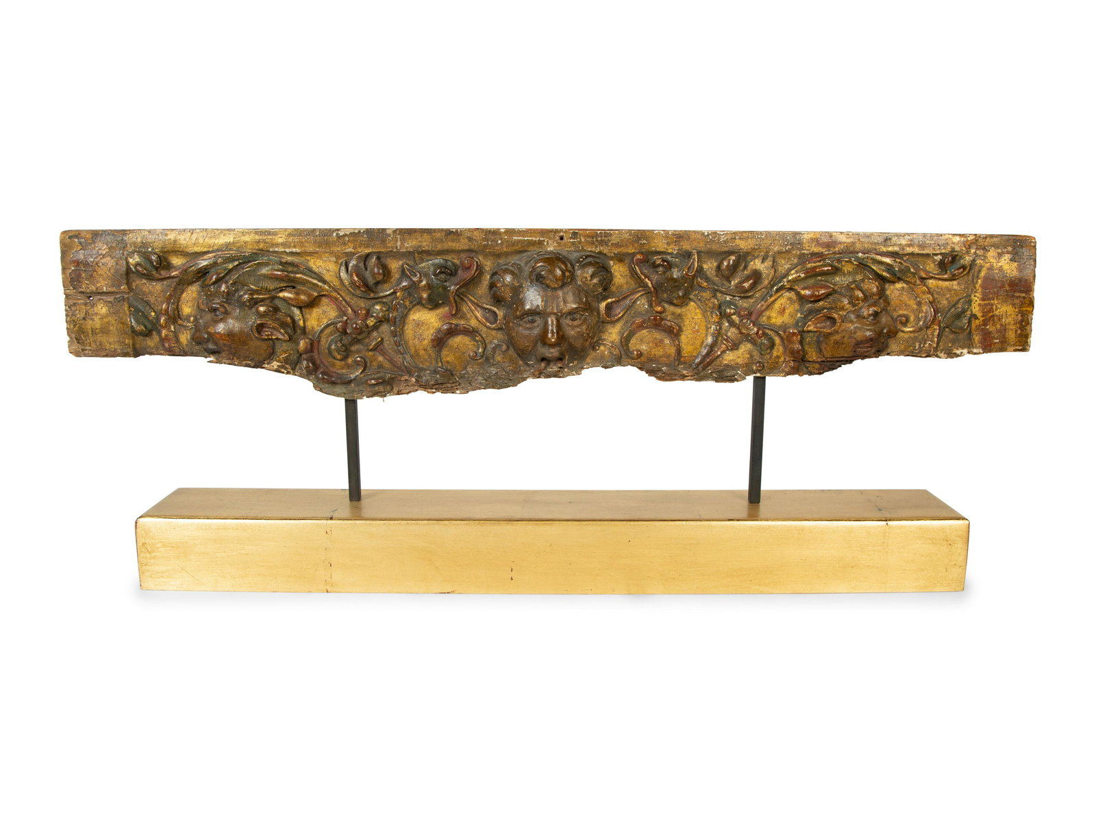 An Italian Giltwood Wall Ornament Overall height 10 1/4 x length 27 3/4 x depth 3 inches.: An Italian Giltwood Wall Ornament 18th/19th Century Overall height 10 1/4 x length 27 3/4 x depth 3 inches.