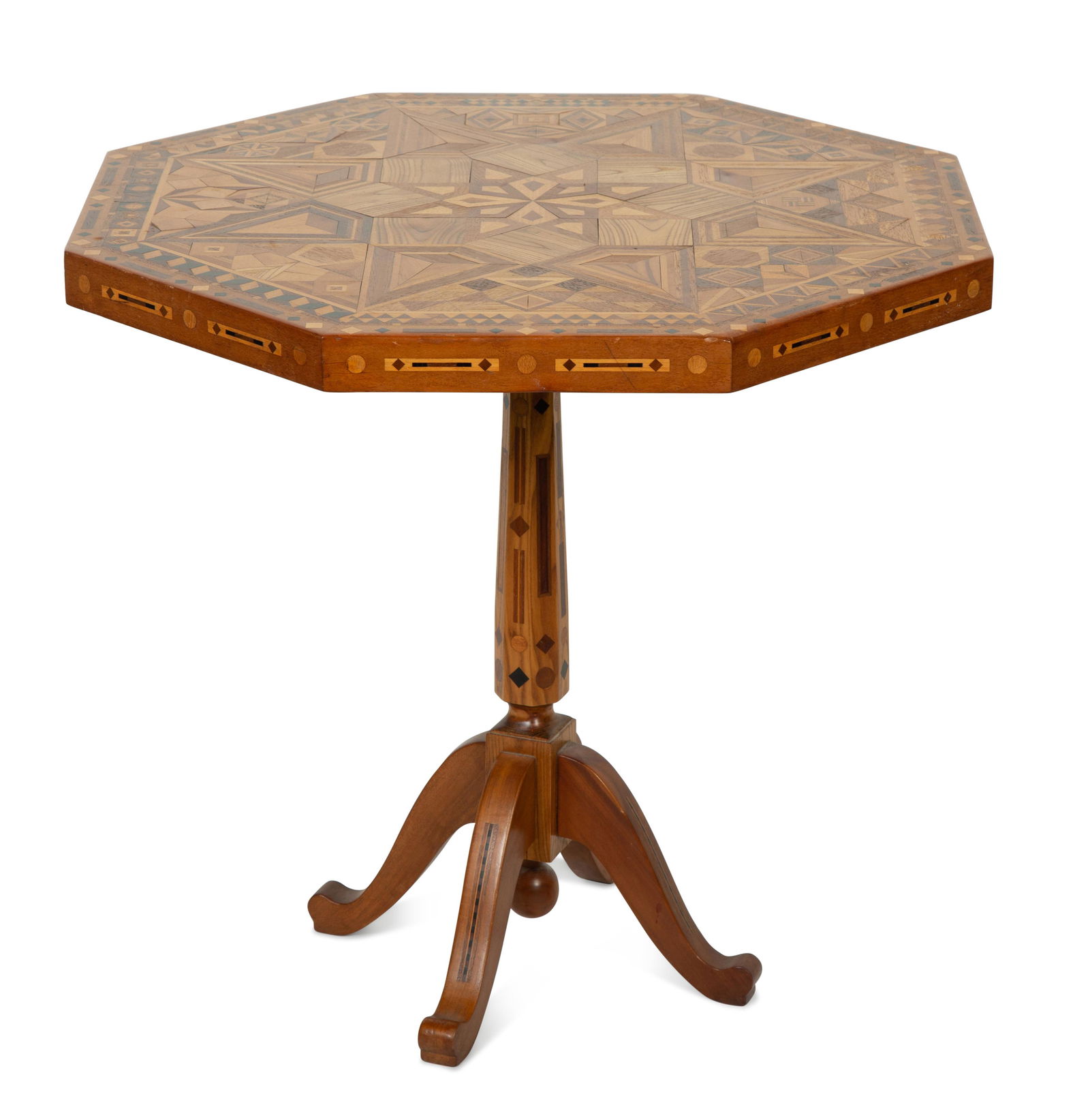 A Parquetry Decorated Various Woods Flip-Top Table Height 24 x width 26 x depth 26 inches. (1 of 3)