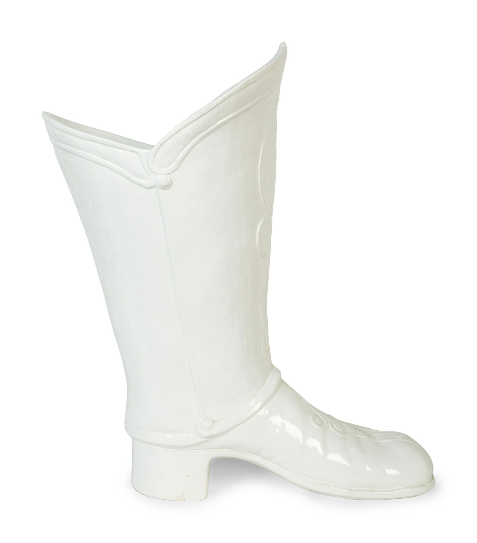 An Italian White-Glazed Earthenware Boot Height 21 1/2 x depth 15 inches. (1 of 5)