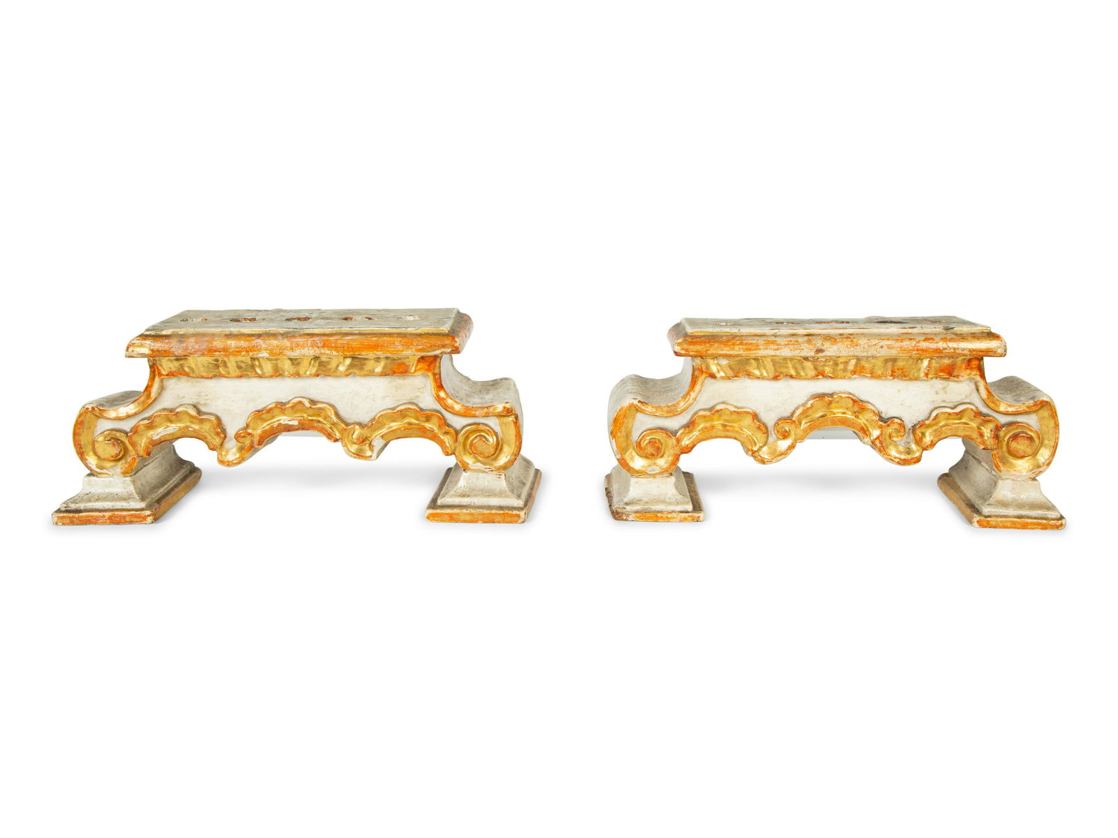 A Pair of Continental Painted and Parcel Gilt Candelabra Height 5 3/4 x width 13 x depth 4 1/4 (1 of 4)