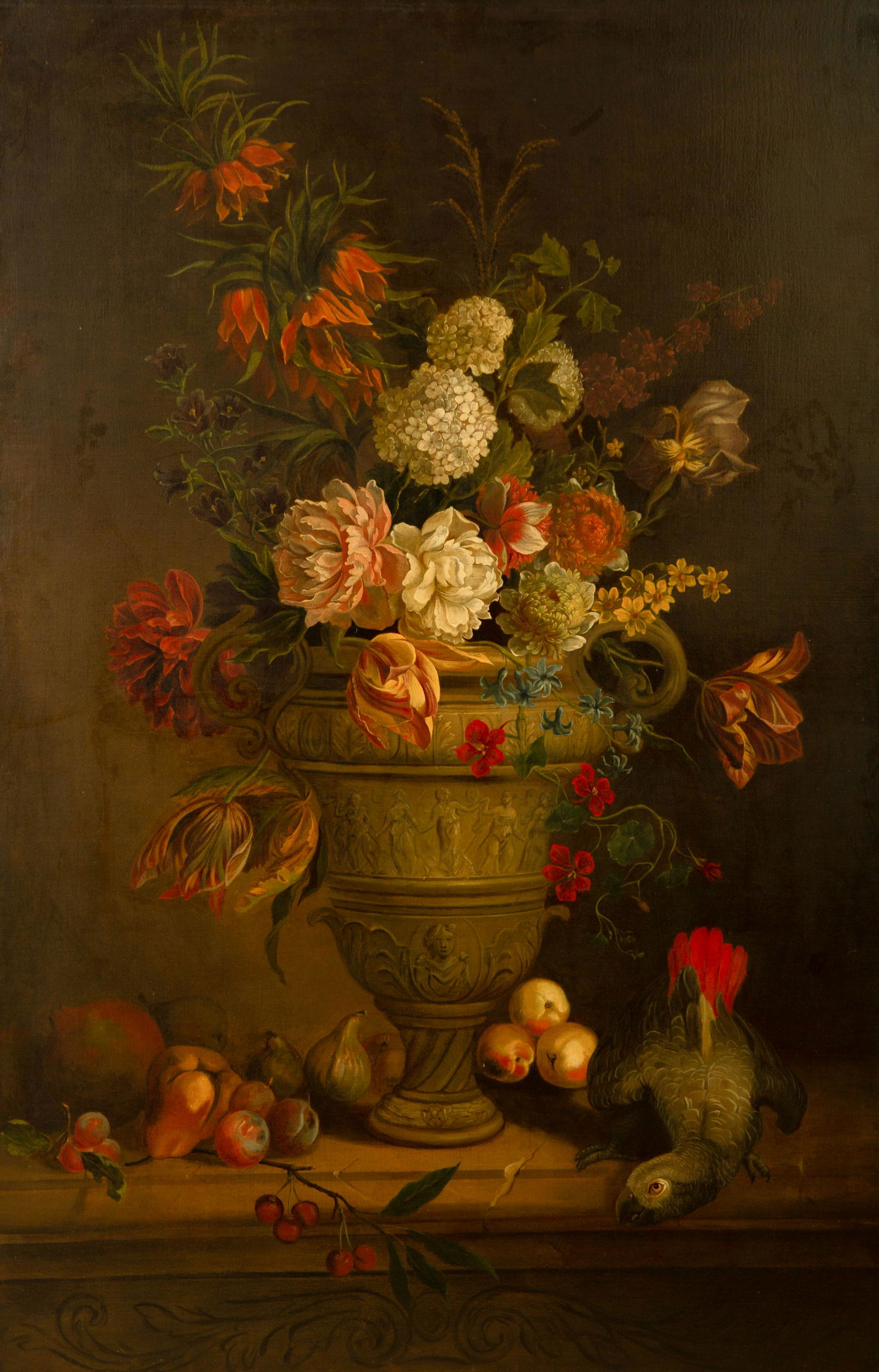 Artist Unknown (19th Century) Still Life with Flowers and Fruit on a Ledge (1 of 3)