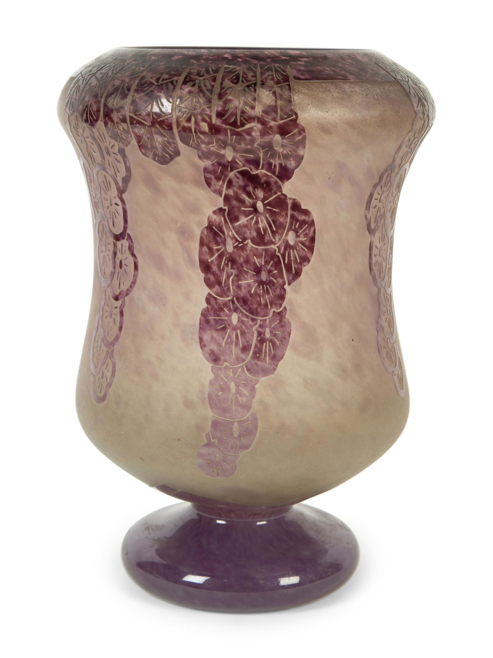 A Le Verre FranÃ§ais Cameo Glass Vase Height 13 1/4 x diameter 9 inches.: A Le Verre FranÃ§ais Cameo Glass Vase Early 20th Century signed 'Charder' and 'Le Verre FranÃ§ais' Height 13 1/4 x diameter 9 inches. Property from the Estate of Celestia B. Smithg