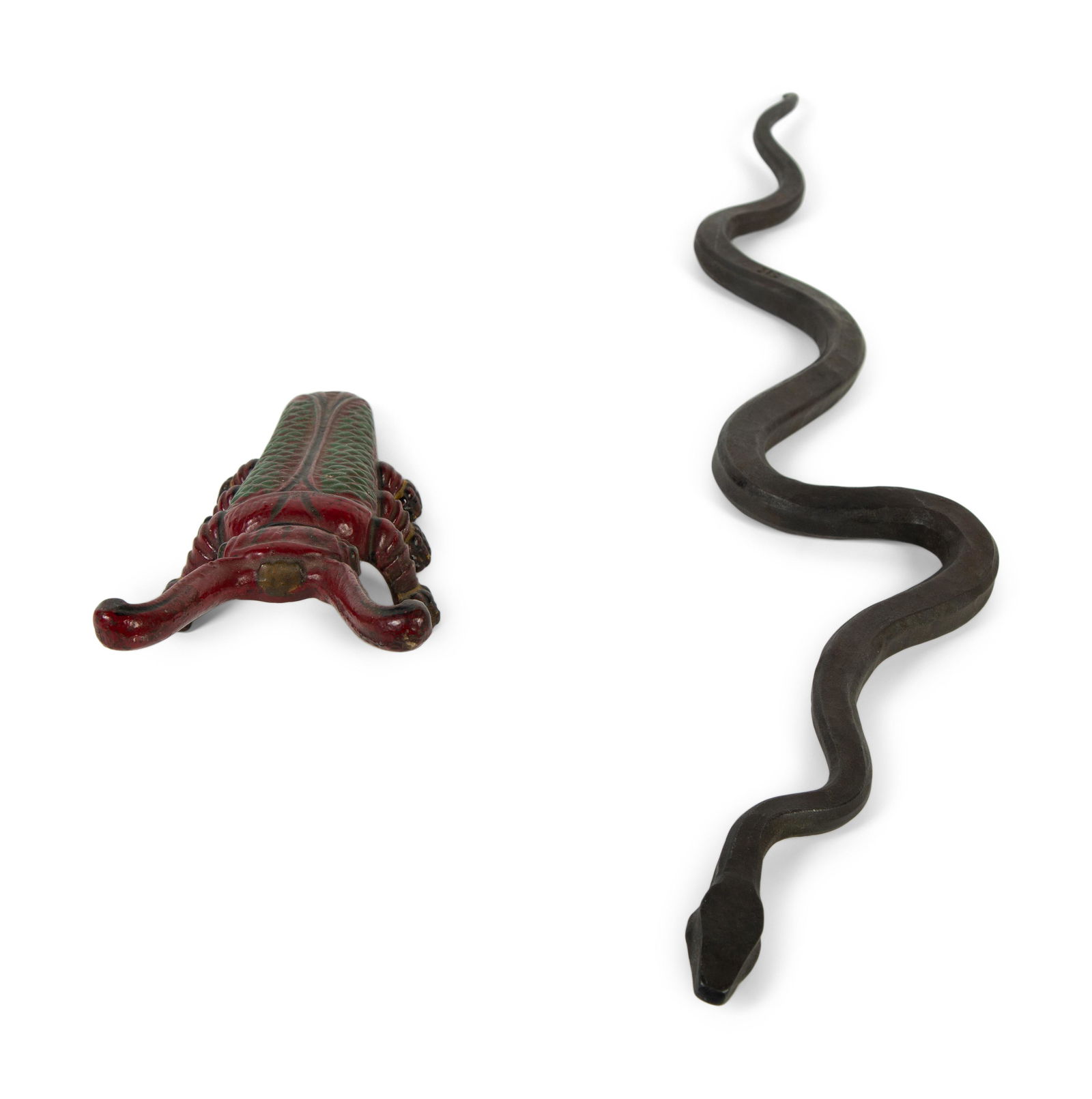 A Cast Iron Model of a Snake and a Painted Iron Model of an Insect Length of snake 25 inches. (1 of 5)
