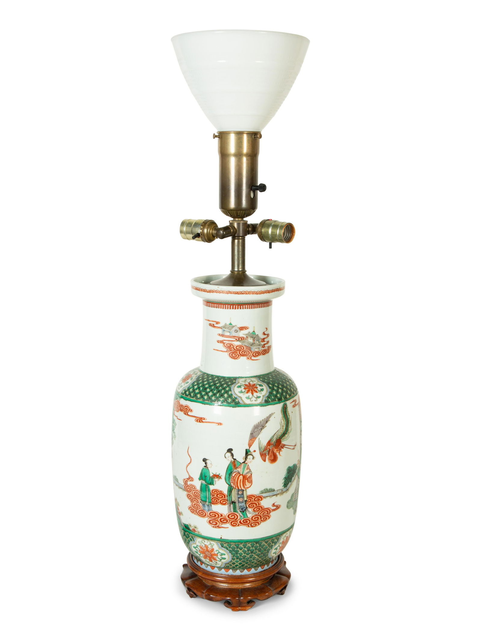 A Chinese Export Porcelain Vase Mounted as a Lamp Height 19 3/4 x diameter 8 inches. (1 of 5)