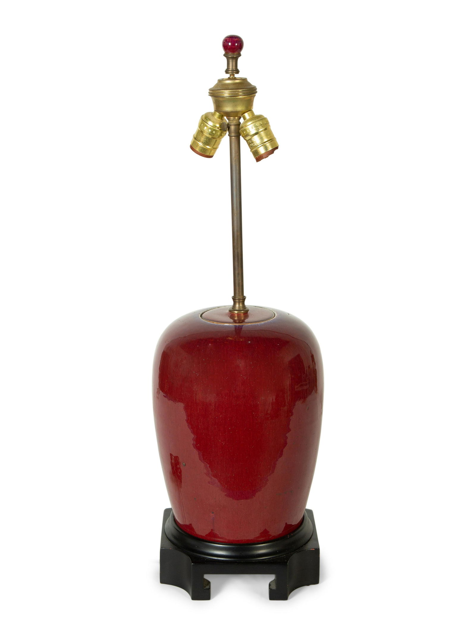 An Iron Red-Glazed Porcelain Jar Mounted as a Lamp Height 13 x diameter 7 1/2 inches. (1 of 2)