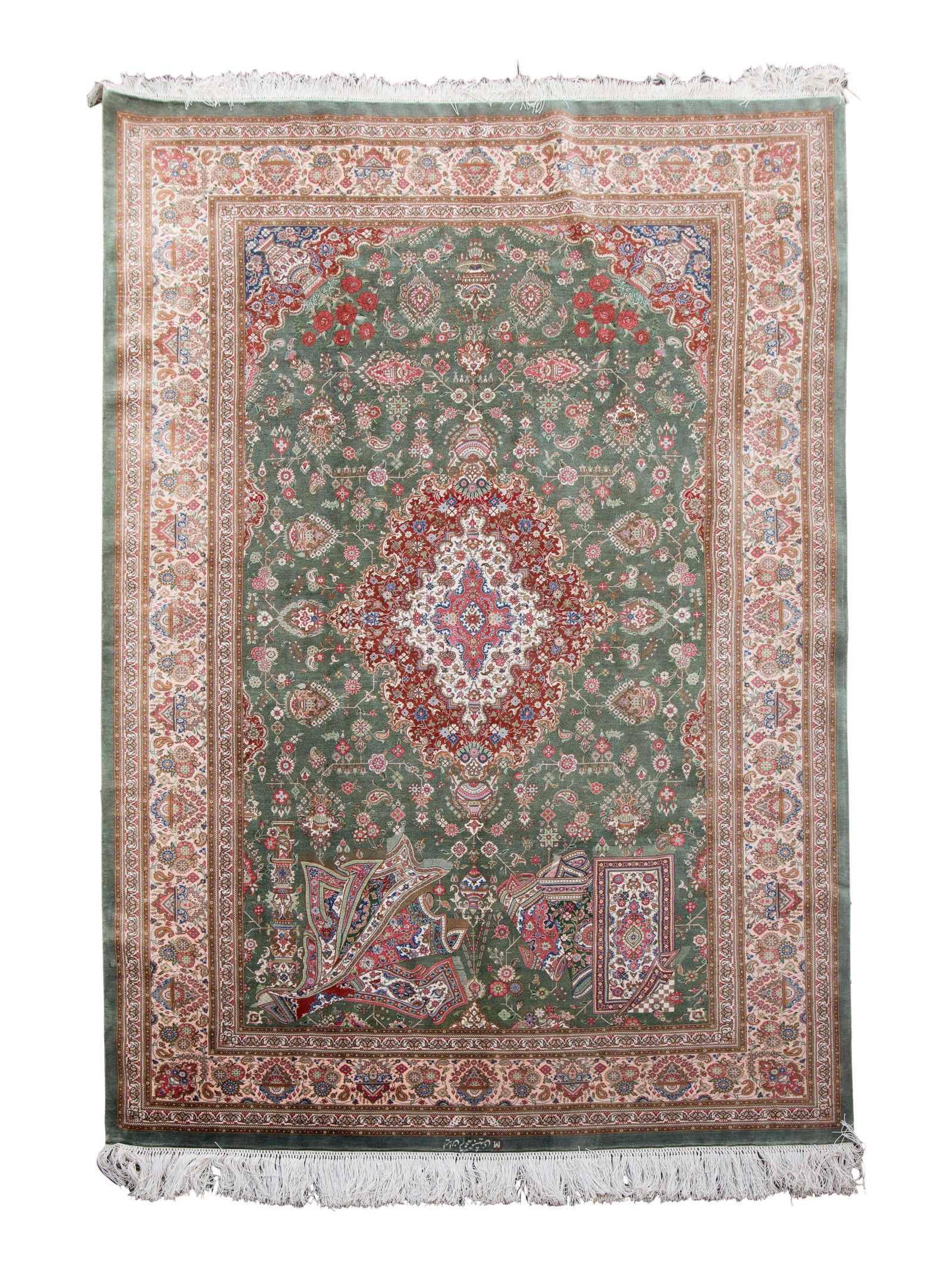 A Tabriz Silk and Wool Rug 6 feet 9 inches x 4 feet 4 inches. (1 of 2)