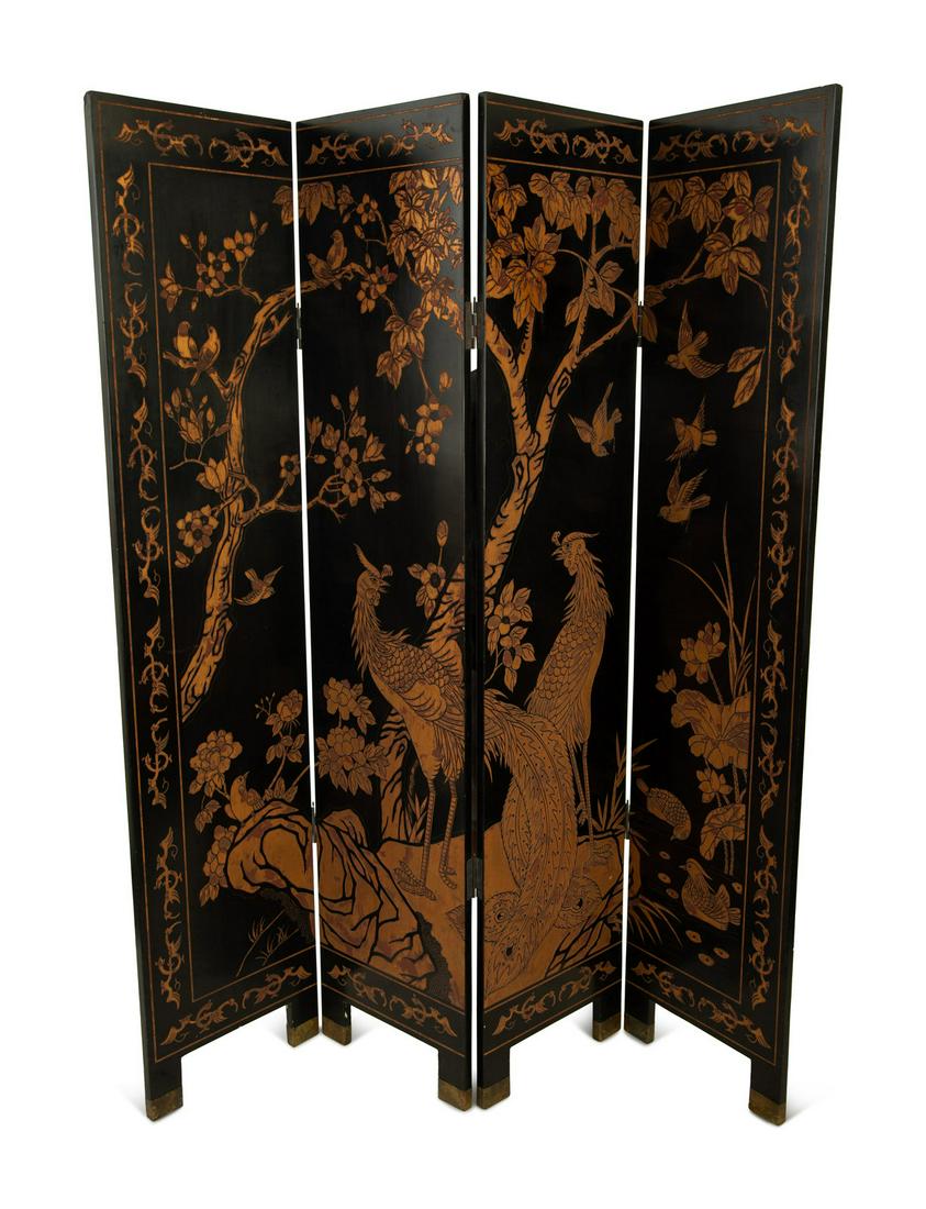 A Chinese Export Carved Lacquer Floor Screen (1 of 5)