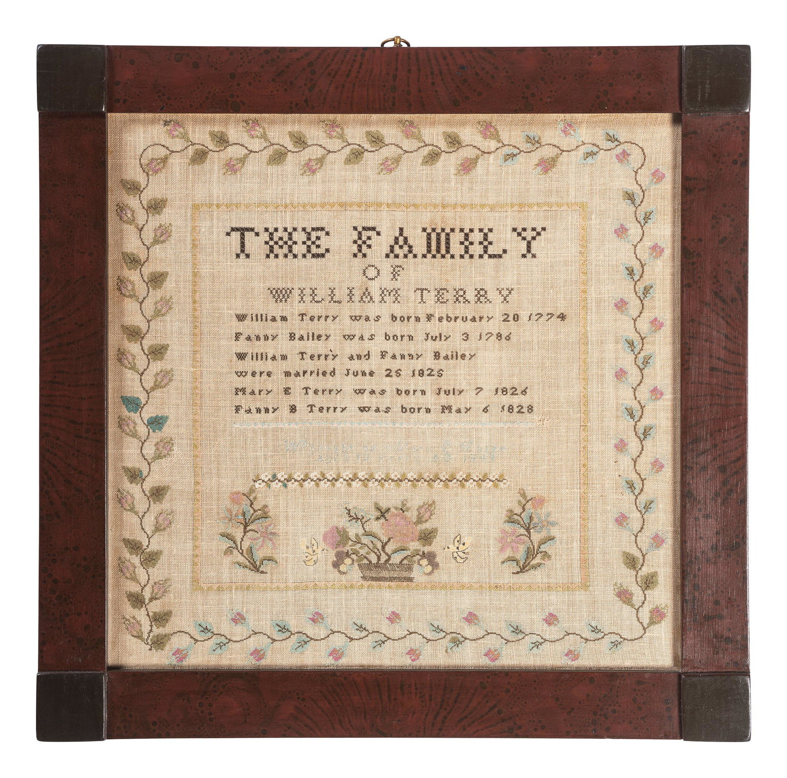 A Family Tree Embroidered Needlework, Wrought by Mary Terry, 1841 (1 of 1)