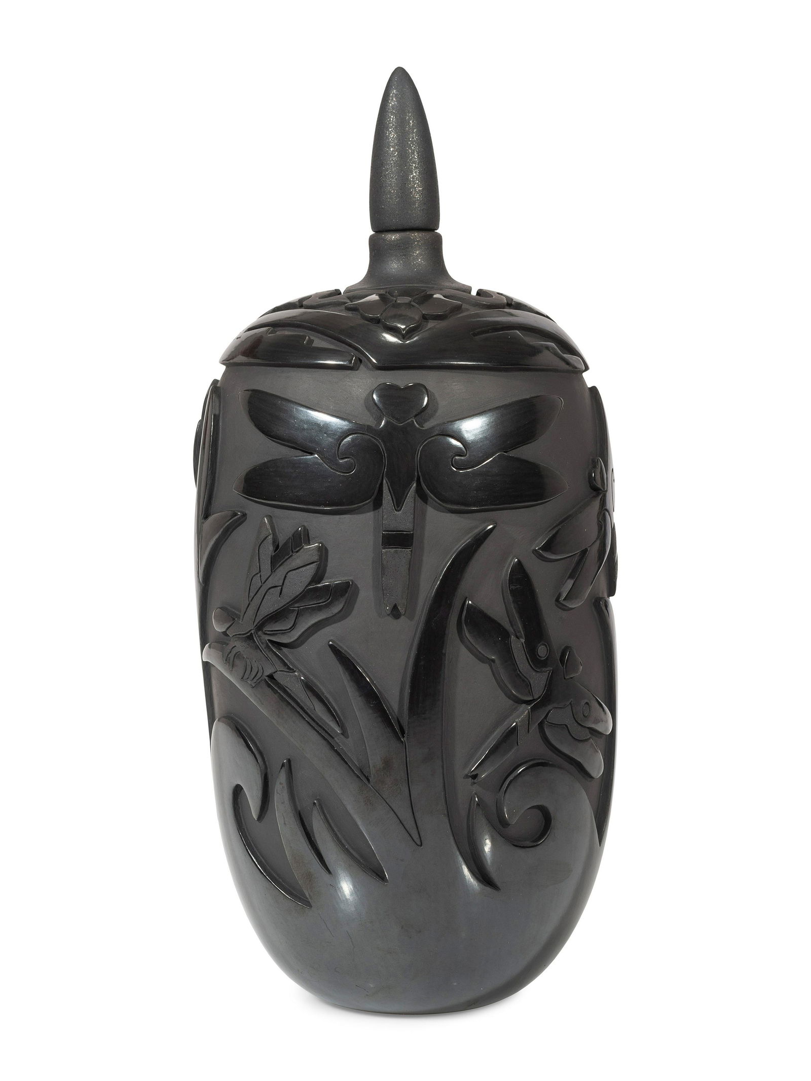 Autumn Borts-Medlock (Santa Clara, b. 1967) Carved Blackware Pottery Vase, with Dragonflies, 1997 (1 of 8)