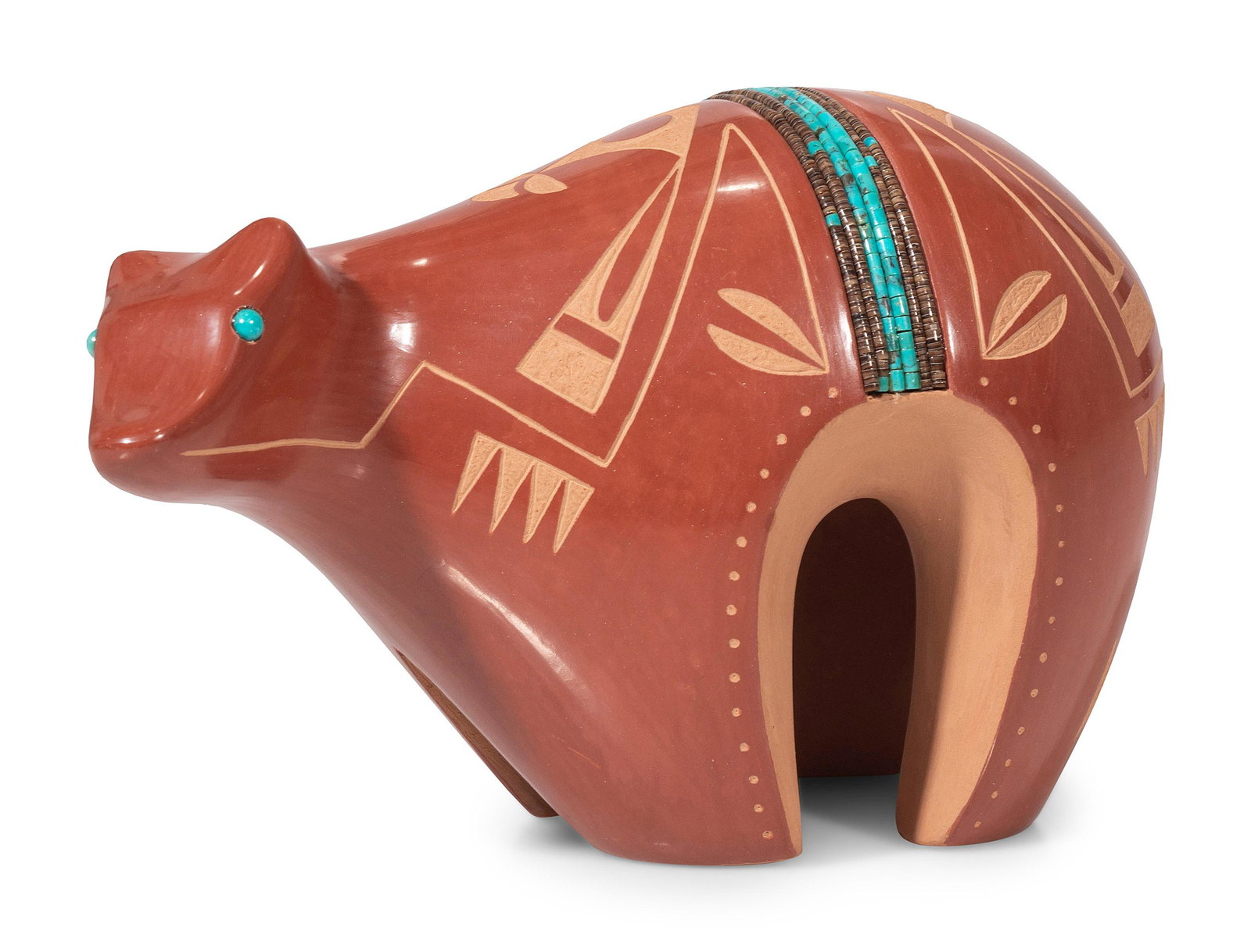 Russell Sanchez (San Ildefonso, b. 1963) Redware Pottery Bear, with Turquoise and Heishi (1 of 10)