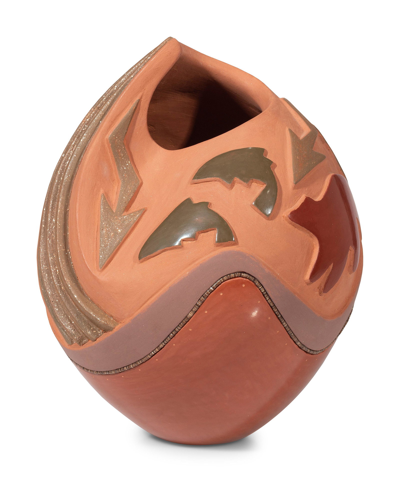 Russell Sanchez (San Ildefonso, b. 1963) Red, Green, and Tan Pottery Vase (1 of 8)