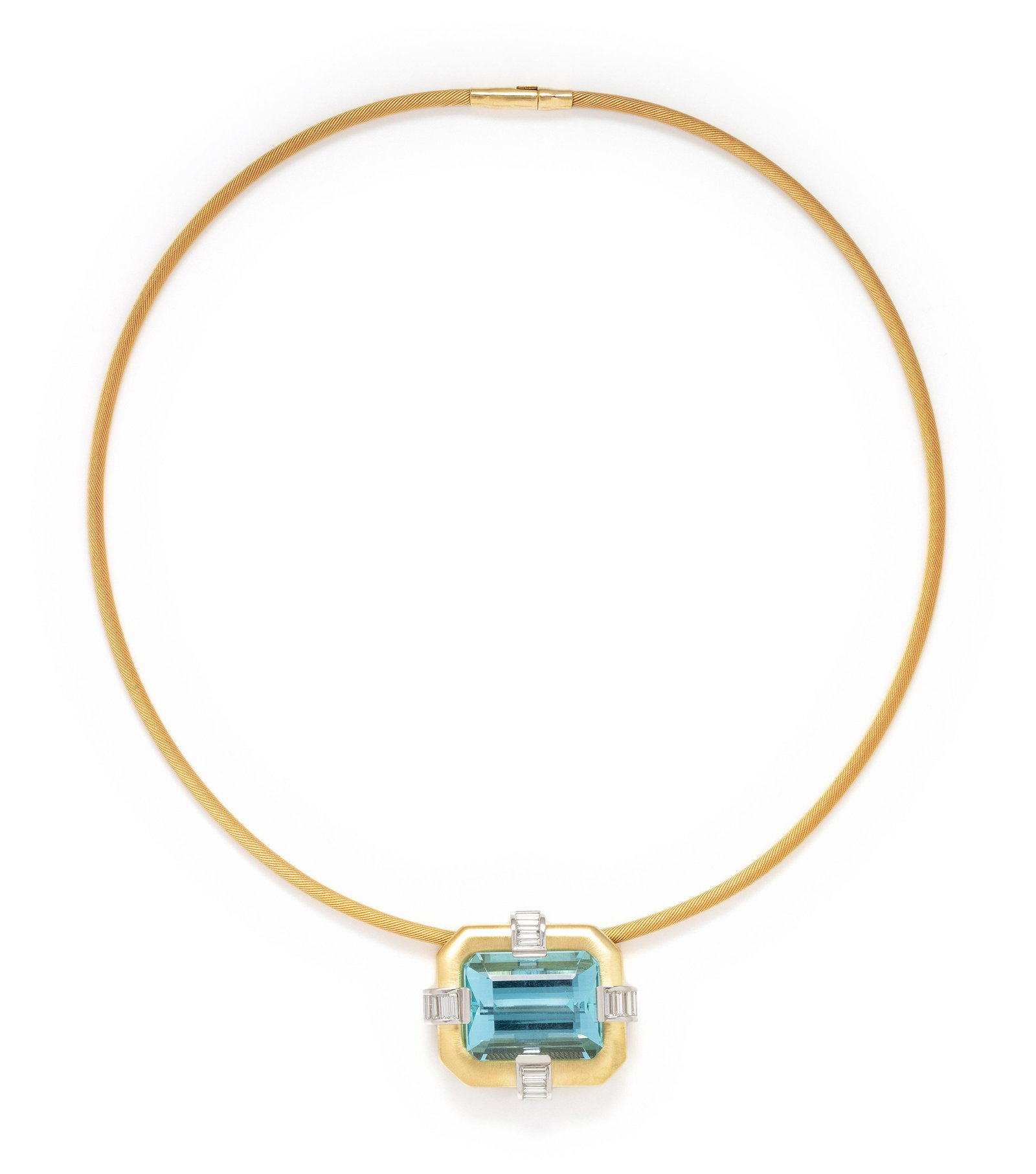 YELLOW GOLD, AQUAMARINE AND DIAMOND BROOCH/PENDANT NECKLACE (1 of 2)