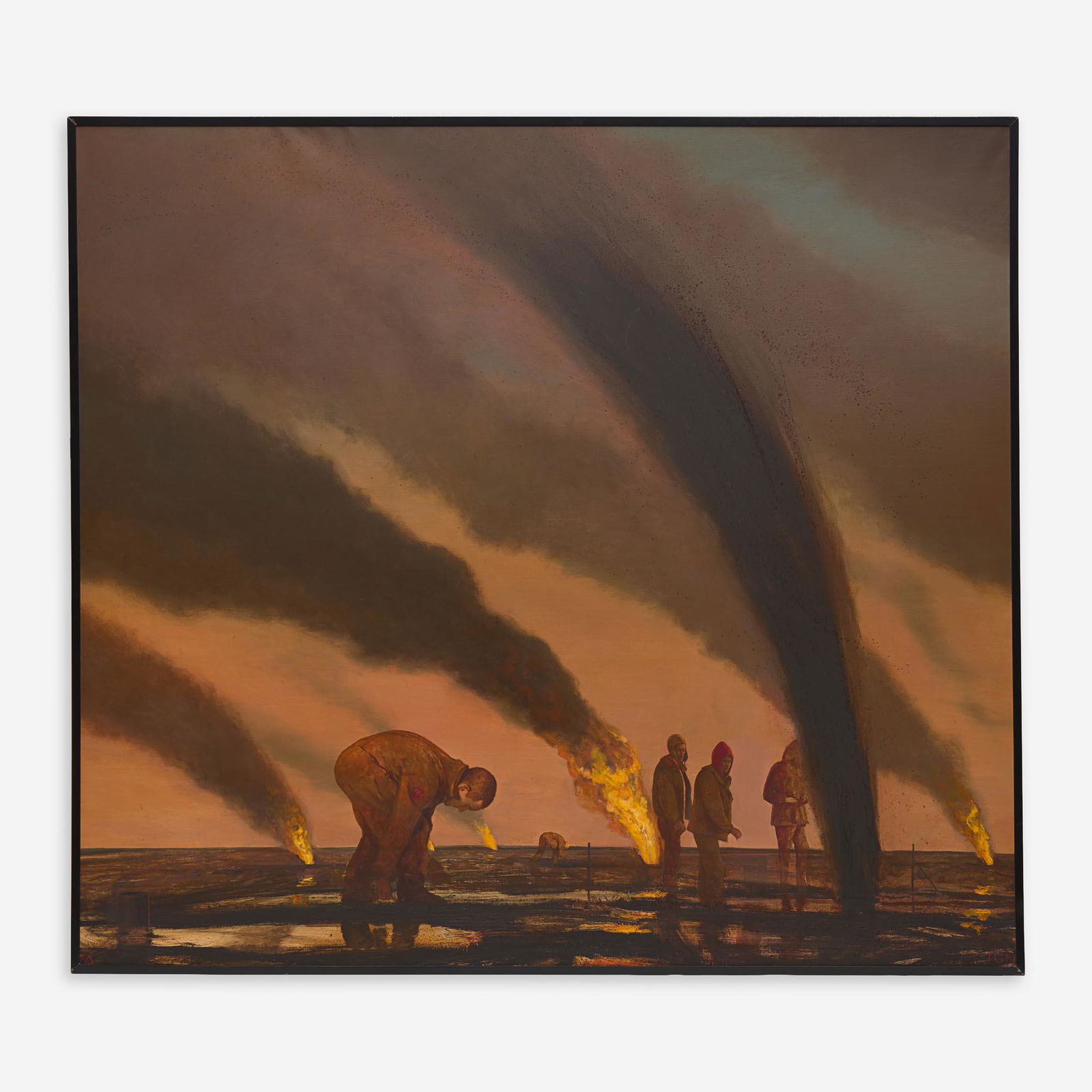 Bo Bartlett (American, b. 1955) Burning Oil Fields: Bo Bartlett (American, b. 1955) Burning Oil Fields Signed with the artist's red triangle bottom left and inscribed with the artist's 'IGN' logo bottom right, signed, dated 1996 and with the artist's t
