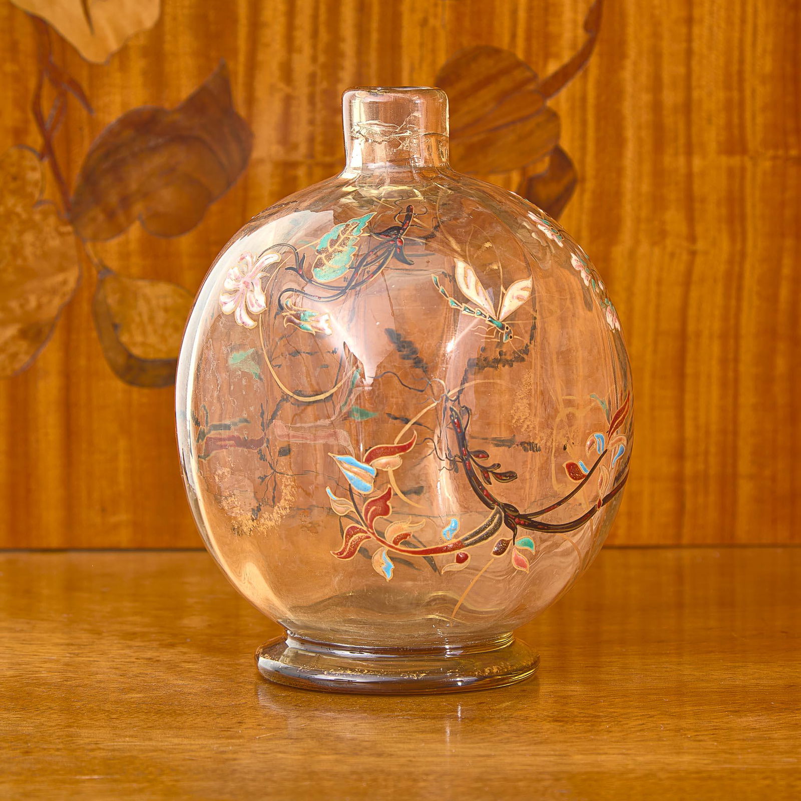 Émile Gallé An Enameled "Flowers and Dragonfly" Bottle or Vase, France, circa 1880 (1 of 3)