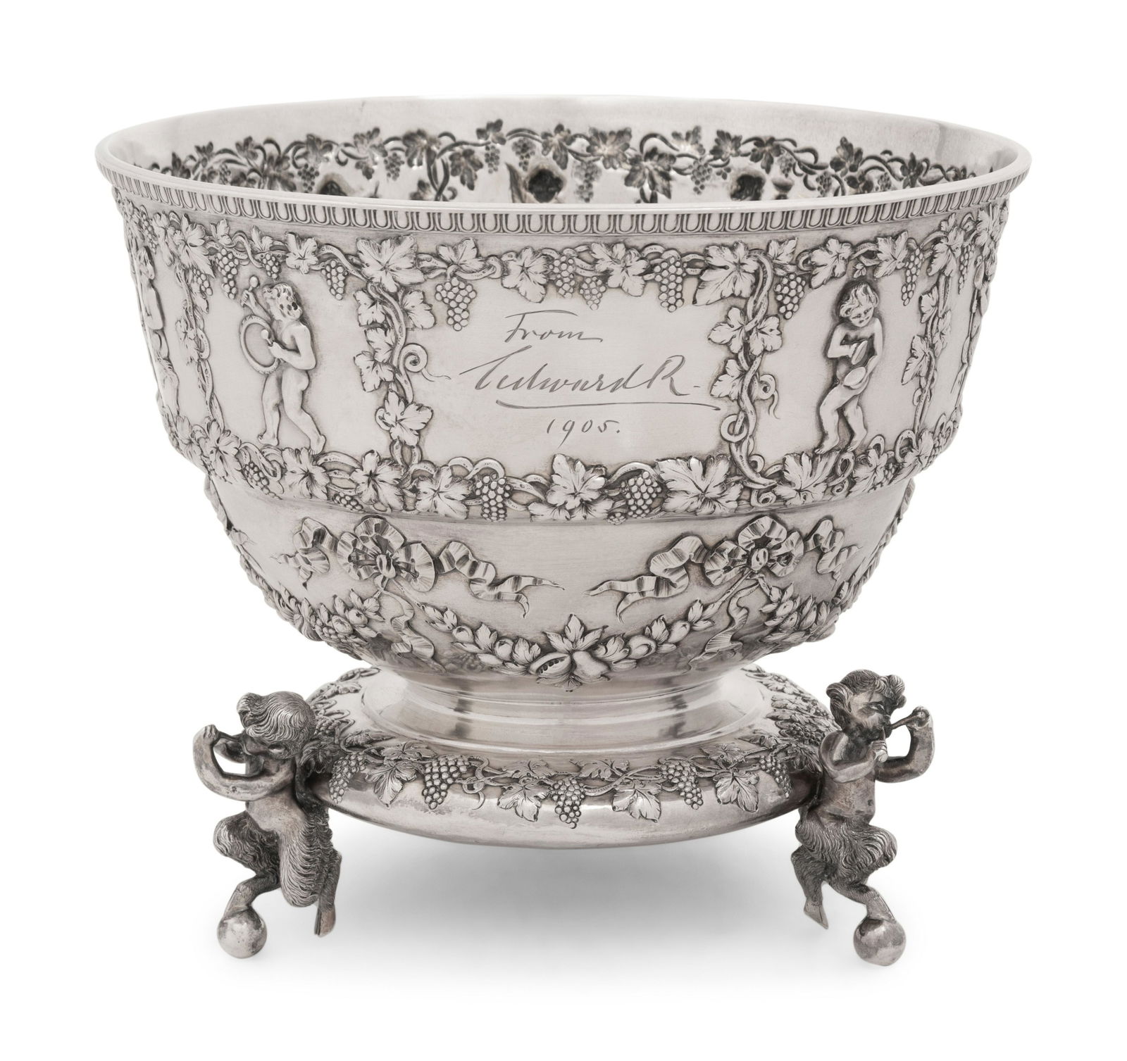 An Edwardian Silver Centerpiece Bowl Height 7 1/2 x diameter 8 3/4 inches. (1 of 4)