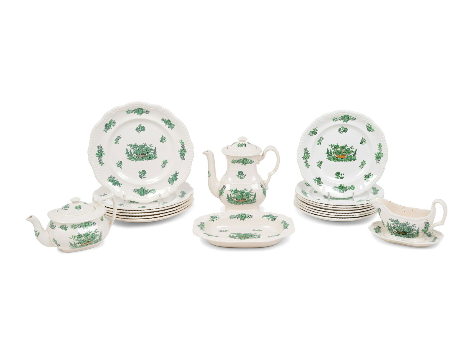 A Group of Spode Green BasketIronstone Dinnerware Diameter of dinner plates 10 1/2 inches. (1 of 6)