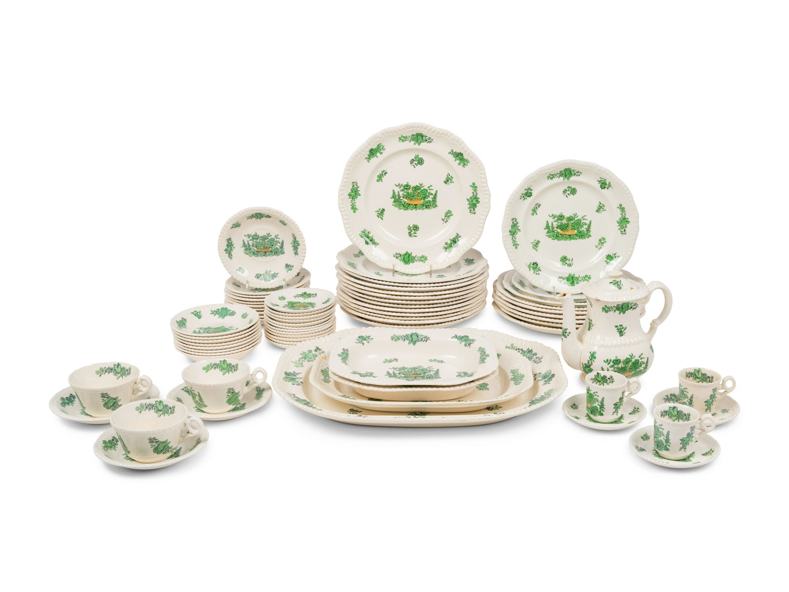 A Spode Green Basket Dinner Service Diameter of dinner plate 10 1/2 inches. (1 of 5)