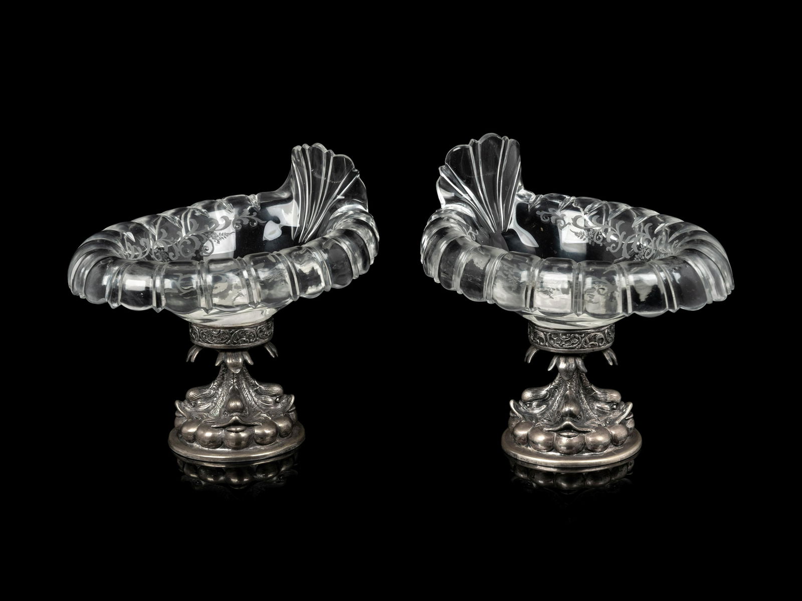 A Pair of German Silver Mounted Glass Bowls Height 7 1/4 inches. (1 of 5)