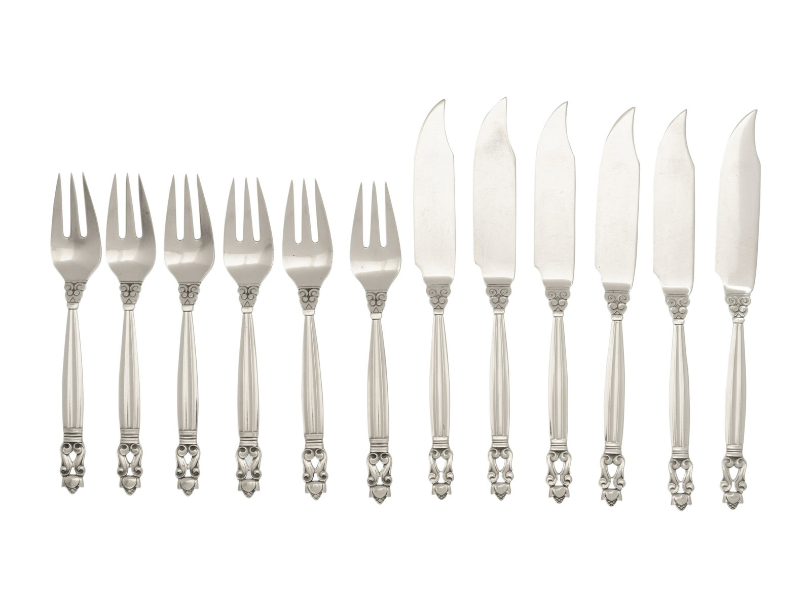 A Georg Jensen Acorn Silver Fish Service for Six (1 of 3)