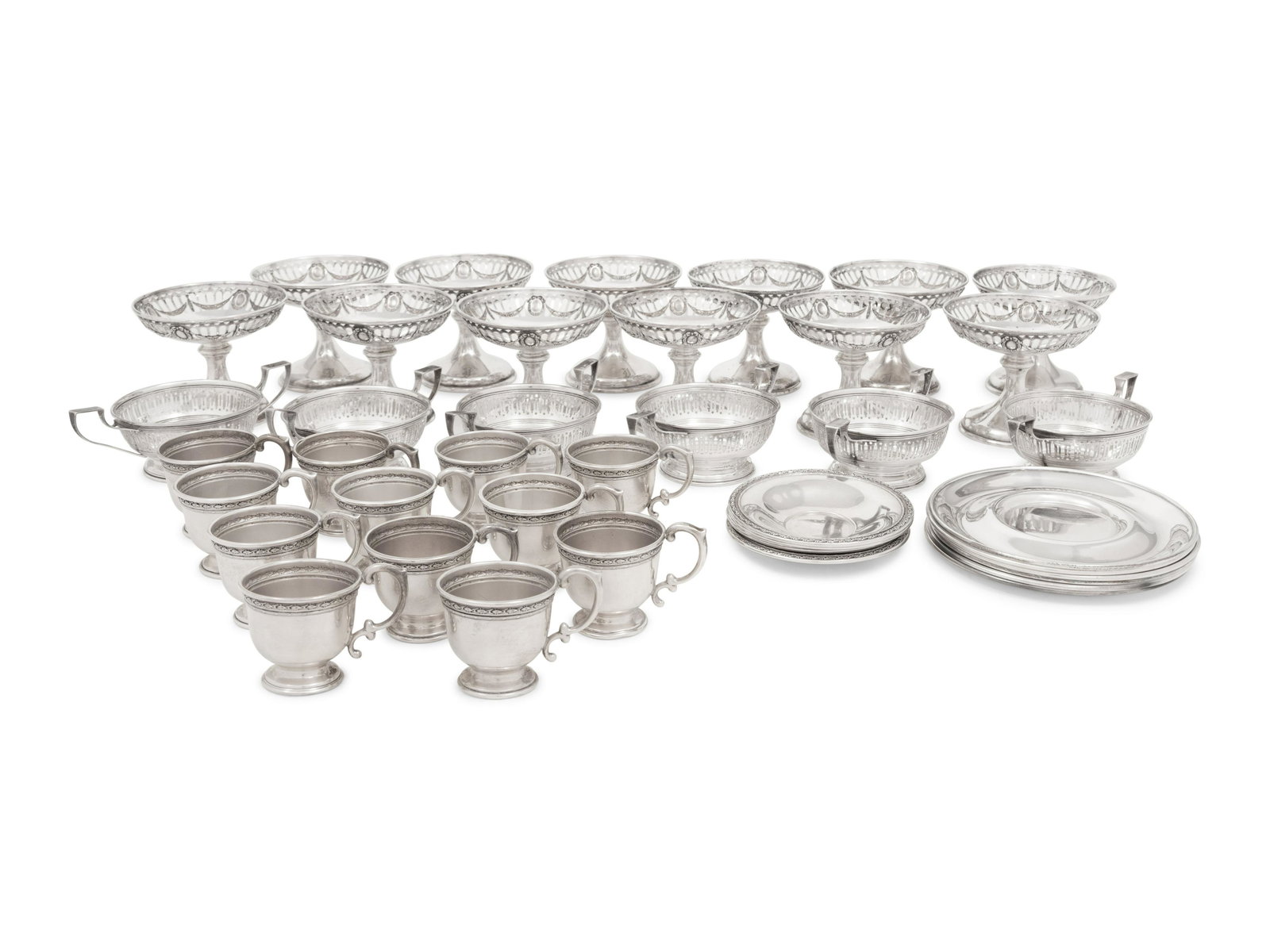 A Group of American Silver Cups and Saucers Height of coupes 3 inches. (1 of 5)
