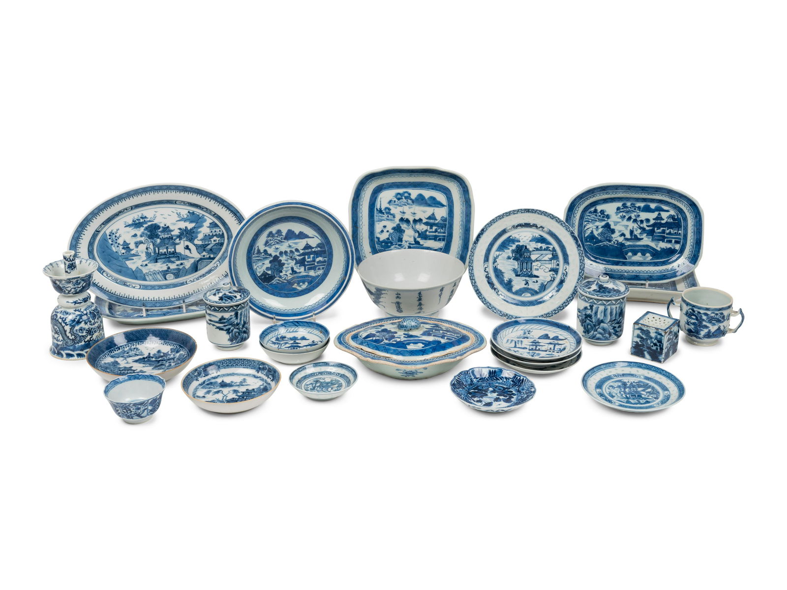 A Collection of Chinese Export Blue and White Porcelain Width of oval plate 12 inches. (1 of 8)