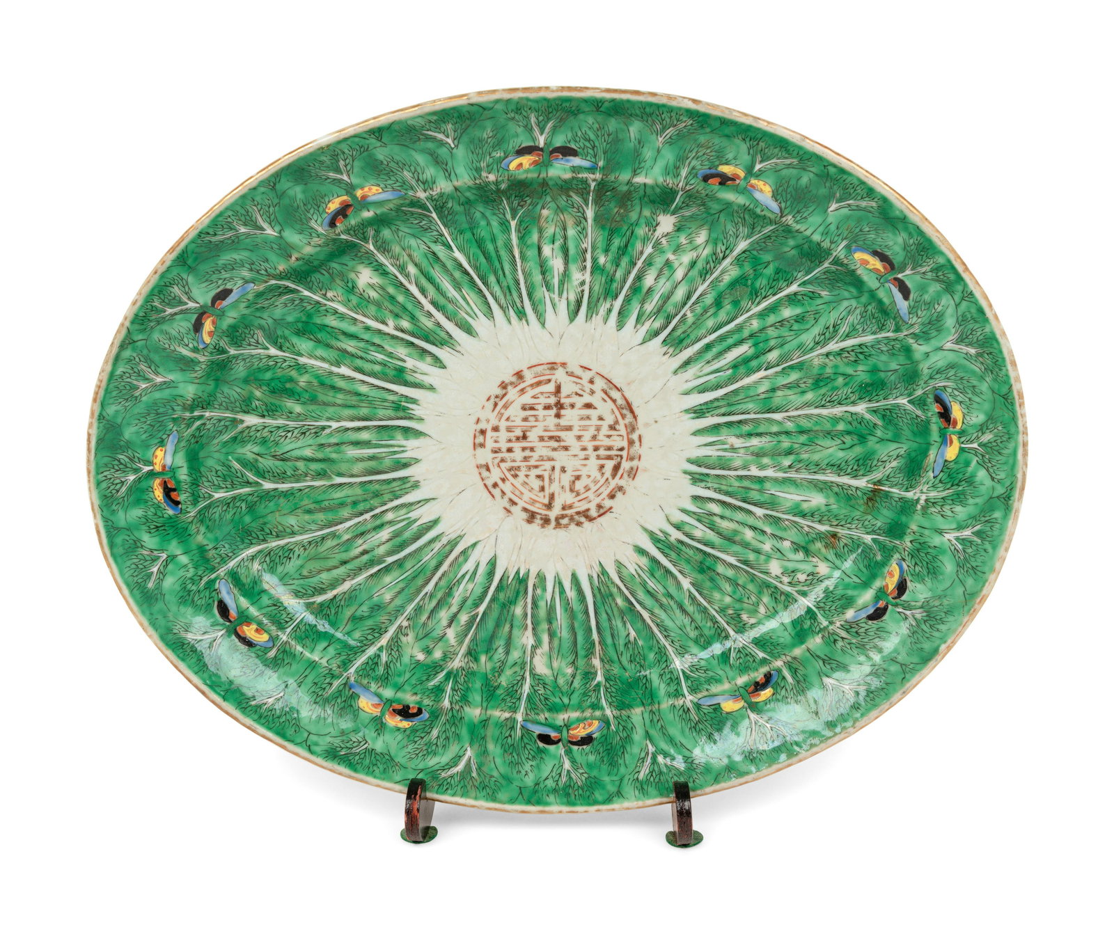 A Chinese Export Porcelain Cabbage Leaf Platter Width 15 inches. (1 of 4)