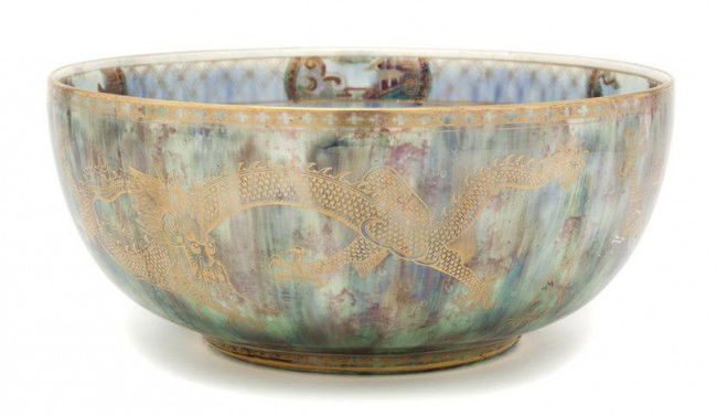 A Wedgwood Lusterware Center Bowl, Diameter 9 3/4: A Wedgwood Lusterware Center Bowl, of circular form decorated with dragons. Diameter 9 3/4 inches. Property from the Collection of Mr. and Mrs. John F. Monroe, Milwaukee, Wisconsin
