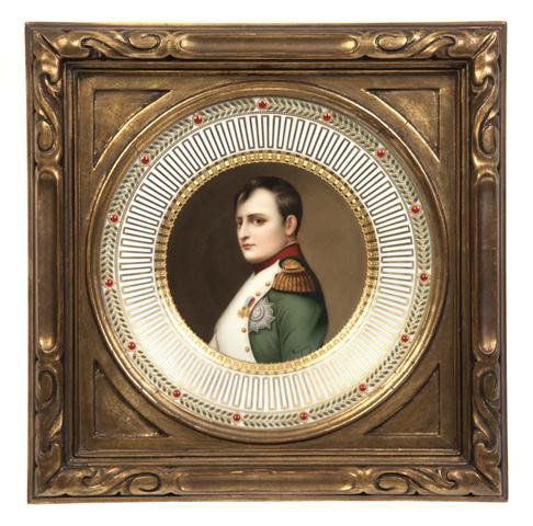 A Continental Porcelain Plate, Diameter 9 1/4 inch: A Continental Porcelain Plate, having a central roundel depicting Napoleon, signed Wagner, marked with a crowned CR. Diameter 9 1/4 inches. Property from the Collection of Mr. and Mrs. John F. Monroe,