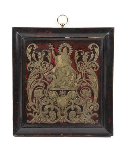 A Boulle Marquetry Door Panel, Height 17 1/8 x wid: A Boulle Marquetry Door Panel, depicting St. George slaying the dragon. Height 17 1/8 x width 16 inches. Property from the Collection of Mr. and Mrs. John F. Monroe, Milwaukee, Wisconsin