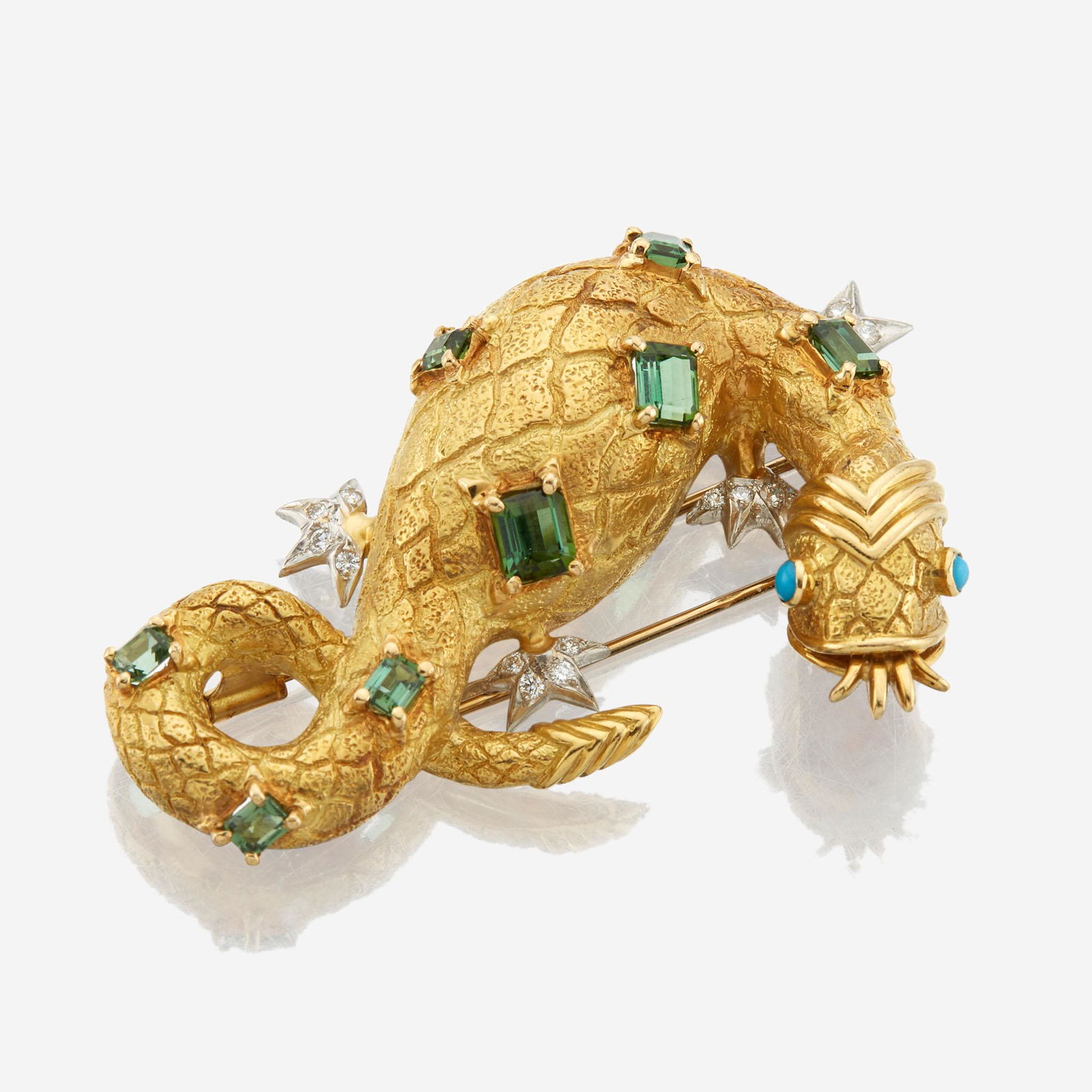 A gold, platinum, tourmaline, diamond, and turquoise brooch, Tiffany & Co. Schlumberger (1 of 5)