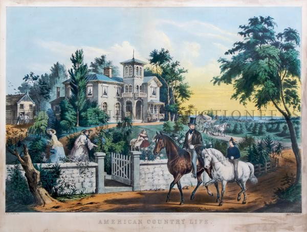 Nathaniel Currier, (American, 1813û1888), American: Nathaniel Currier (American, 1813û1888) American Country Life. May Morning. after F.F. Palmer colored lithograph dated 1855 19 x 24 7/8 inches (visible). From the Estate of Marcia T. Kreyling for th