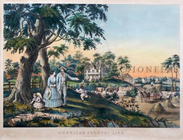 Nathaniel Currier, (American, 1813û1888), American: Nathaniel Currier (American, 1813û1888) American Country Life, Summers Evening after F.F. Palmer colored lithograph dated 1855 19 x 25 inches (visible). From the Estate of Marcia T. Kreyling for the