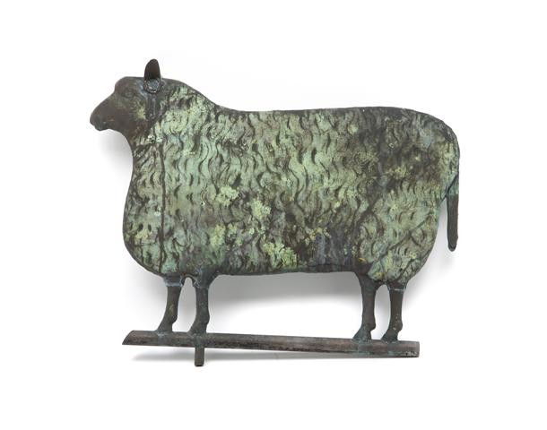 A Copper Figural Weather Vane, Height 20 inches.: A Copper Figural Weather Vane, in the form of a sheep, retaining some original paint. Height 20 inches. Property from the William H. Moore Trust, Dorset, Vermont