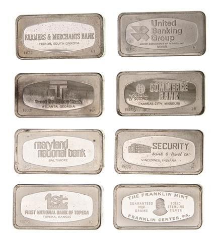 A Set of Fifty Franklin Mint Sterling Silver Ingot: A Set of Fifty Franklin Mint Sterling Silver Ingots, each weighing 1000 grains, contained in a fitted box; approximate total weight 105.13 ozt. Width 1 3/4 inches. Property from the Collection of Mr.