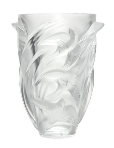 A French Glass Vase, Lalique, Height 9 1/2 inches.: A French Glass Vase, Lalique, decorated with swallows, marked Lalique France A202. Height 9 1/2 inches. Property from the Collection of Mr. and Mrs. John F. Monroe, Milwaukee, Wisconsin