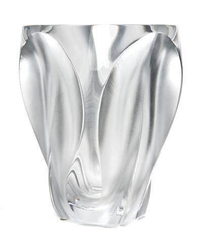 A French Glass Vase, Lalique, Height 10 3/8 inches: A French Glass Vase, Lalique, having iris petal decoration, marked Lalique France. Height 10 3/8 inches. Property from the Collection of Mr. and Mrs. John F. Monroe, Milwaukee, Wisconsin