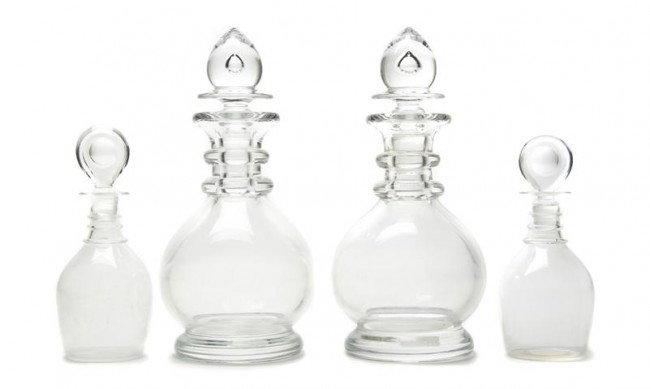 Two Pairs of Steuben Glass Decanters, Height of t: Two Pairs of Steuben Glass Decanters, each with ring neck decoration. Height of taller pair 11 inches. Property from the William H. Moore Trust, Dorset, Vermont