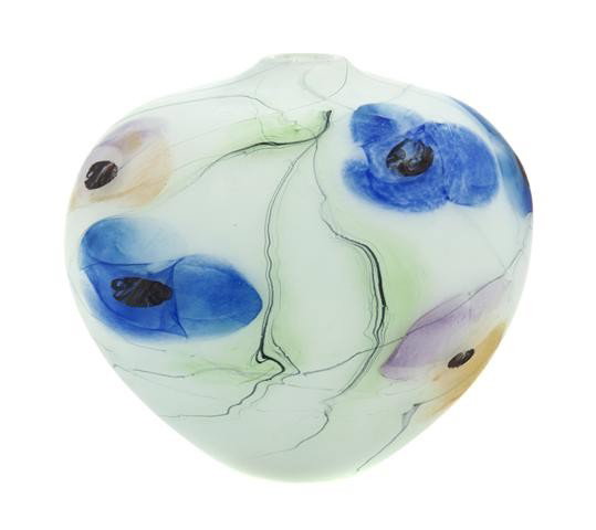 A Studio Glass Vase, Height 5 1/2 inches.: A Studio Glass Vase, of ovoid form, with stylized decoration, signed indistinctly. Height 5 1/2 inches. Property from the Collection of Mr. and Mrs. John F. Monroe, Milwaukee, Wisconsin