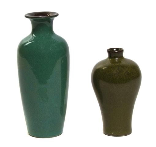 A Group of Two Chinese Cabinet Vases, Height of ta: A Group of Two Chinese Cabinet Vases, both of baluster form, one with tea dust glaze, the other turquoise. Height of tallest 5 1/2 inches. Property from the Collection of Dr. Samuel Grant, Chicago, Il