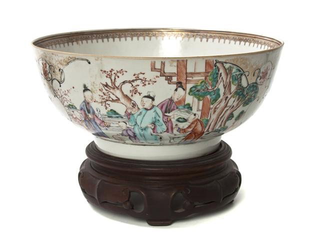 A Chinese Export Porcelain Bowl, Diameter 10 inche: A Chinese Export Porcelain Bowl, 19th century, decorated with various figures with gilt decoration. Diameter 10 inches. Property from the William H. Moore Trust, Hobe Sound, Florida