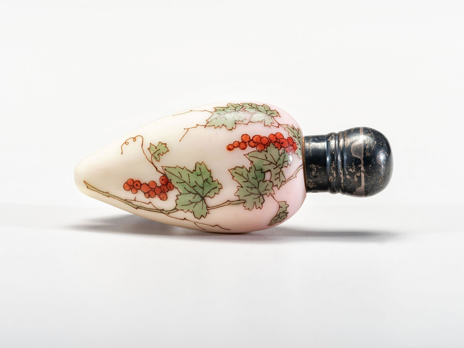 Attributed to Thomas Webb & Sons Perfume Bottle: Attributed to Thomas Webb & Sons Perfume Bottle cameo glass, silver unmarked L 3 1/2 inches. Property from the Estate of Beatrice Weiskopf, Buffalo Grove, Illinois