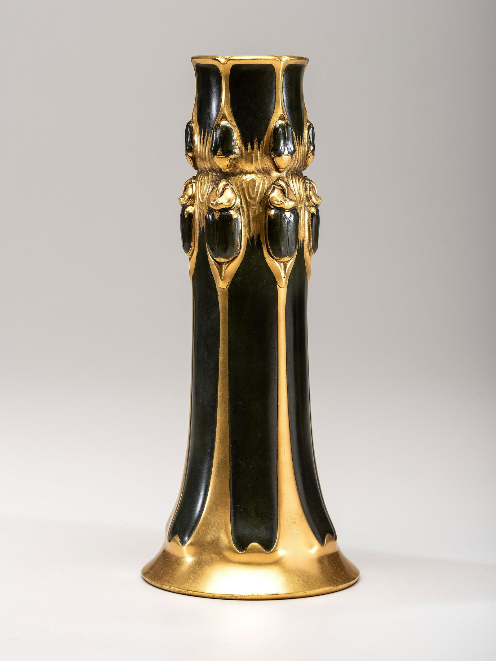 Christofle French, Early 20th Century Scarab Vase, circa 1920: Christofle French, Early 20th Century Scarab Vase, circa 1920 gilt and patinated bronze marked '2287747 / Christofle / France' to underside H 12 inches. Property from the Estate of Beatrice Weiskopf,