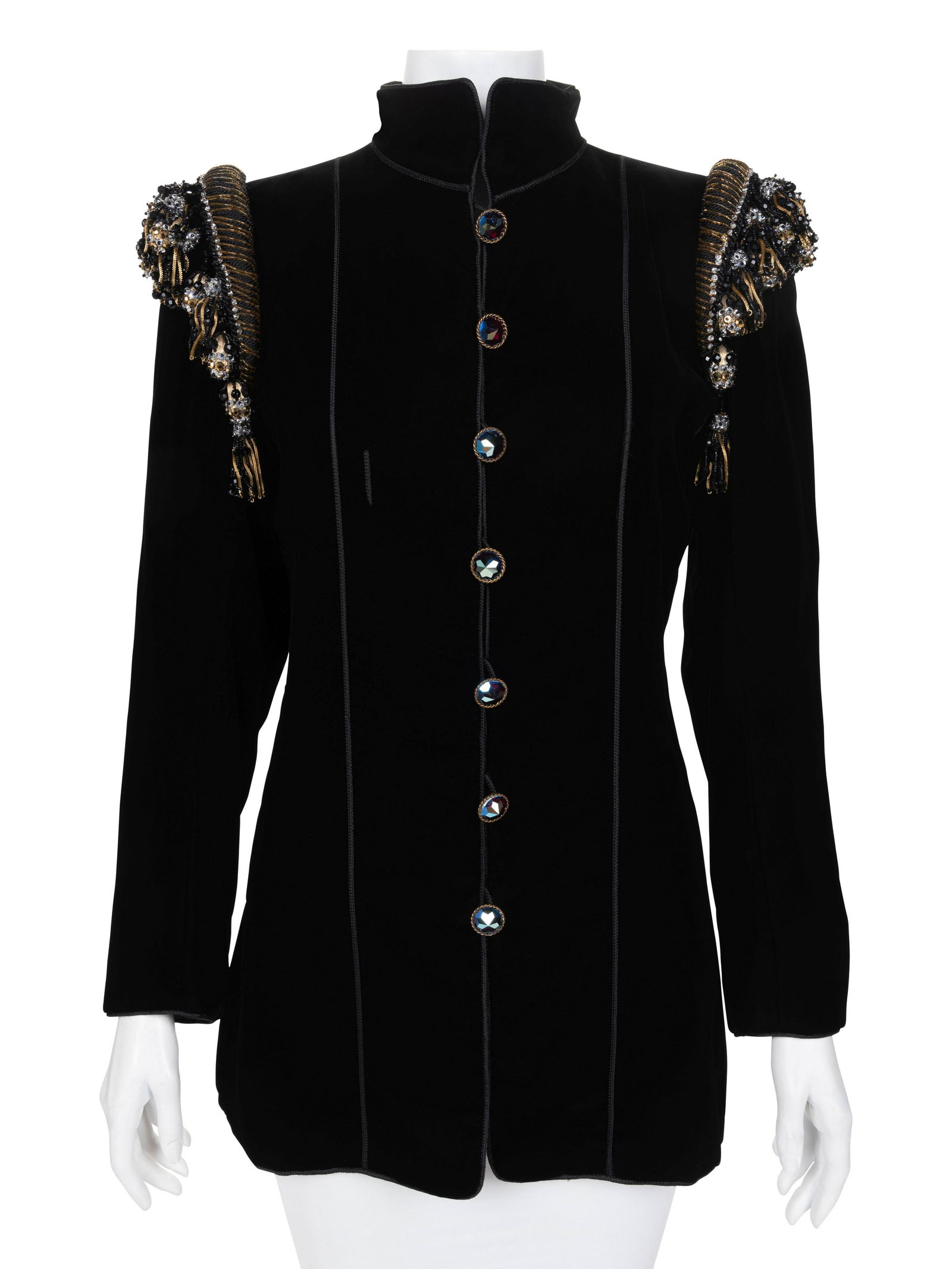 Yves Saint Laurent Haute Couture Velvet Jacket with Epaulettes, 1980-90s (1 of 5)
