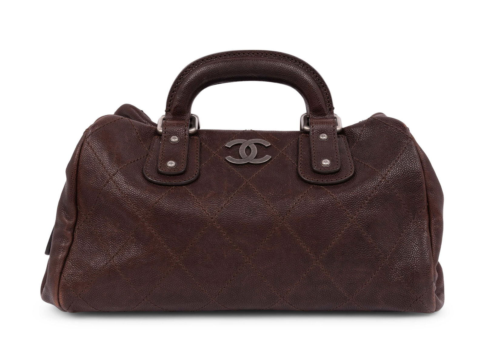 Chanel Outdoor Ligne Doctor Bag, 2005-2006: Chanel Outdoor Ligne Doctor Bag, 2005-2006 Quilted brown caviar leather Outdoor Ligne Doctor bag with structured handles, silver-tone hardware, CC logo, and zip top closure. Label: Chanel Style/Serial