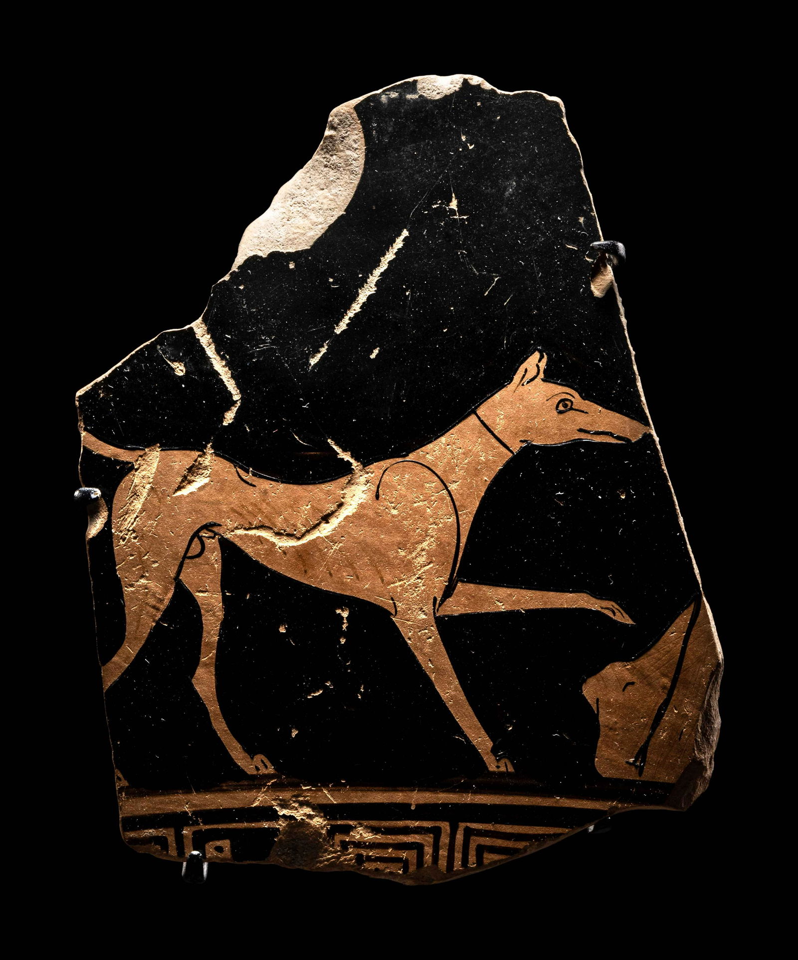 An Attic Red-Figured Skyphos Fragment with a Dog Height 3 1/8 inches (8.1 cm). (1 of 5)